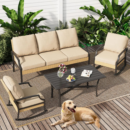 YODOLLA 4-Piece Patio Furniture Set with Rocking Chairs, Beige