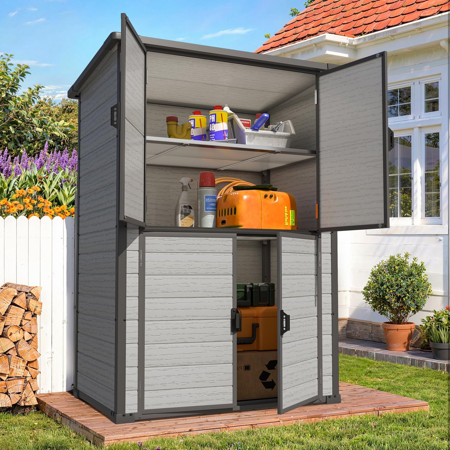 YODOLLA 129.5x89x176.5cm Storage Cabinet with Adjustable Shelves, Grey