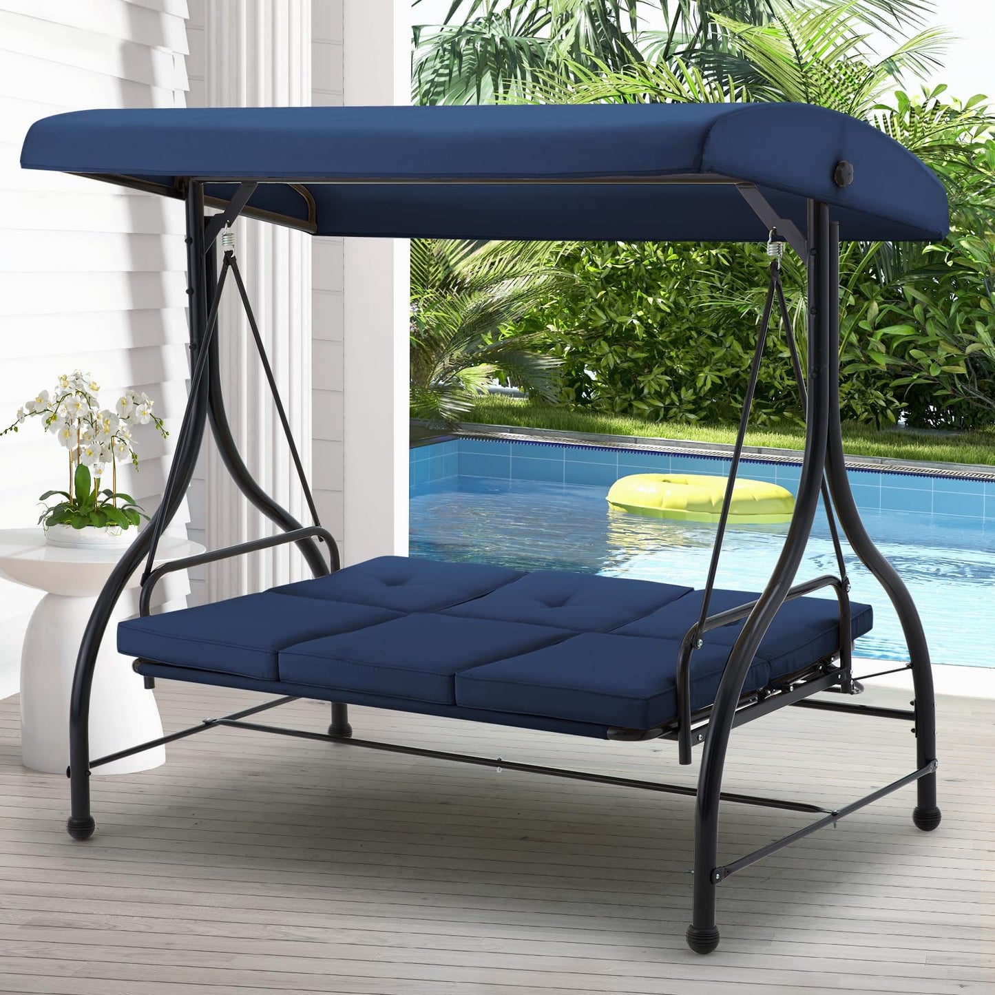 YODOLLA 3 Seater Garden Swing Seat Bed, Blue