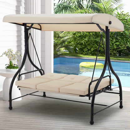 YODOLLA 3 Seater Garden Swing Seat Bed, Beige