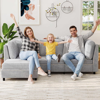 YODOLLA 225cm L-Shaped Corner Sofa, 3-4 Seater Modern Sofa Couch with Footstool