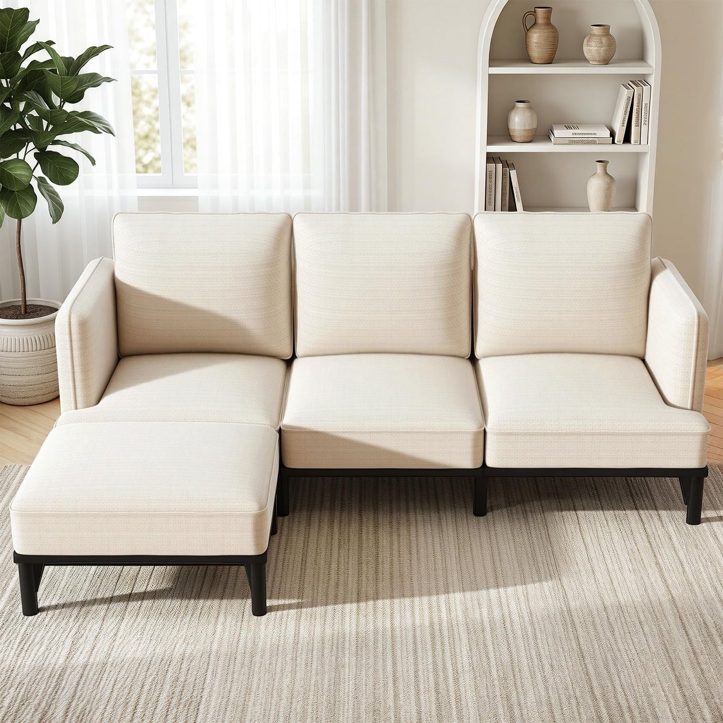 YODOLLA  L-Shaped 3-Seater Sofa 191cm Fabric Sofa with Chaise Ottoman