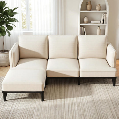 YODOLLA  L-Shaped 3-Seater Sofa 191cm Fabric Sofa with Chaise Ottoman
