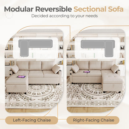 YODOLLA L-Shaped Corner Sofa Bed 3-in-1 Pull Out Sleeper Sofa, Beige