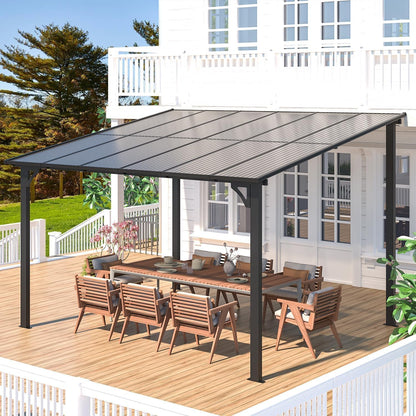 YODOLLA 3x3.65m Aluminium Lean-to Gazebo Wall-Mounted Hardtop Roof Pergola