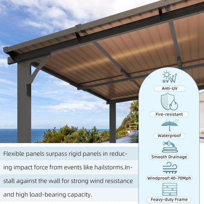 YODOLLA 2.4x2.4m Aluminium Lean-to Gazebo Wall-Mounted Hardtop Roof Pergola, Dark Grey