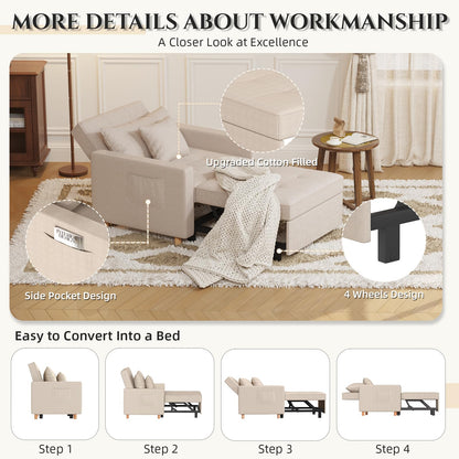 YODOLLA 3-in-1 Sleeper Sofa Bed, 192cm Convertible Single Sofa, Adjustable Armchair