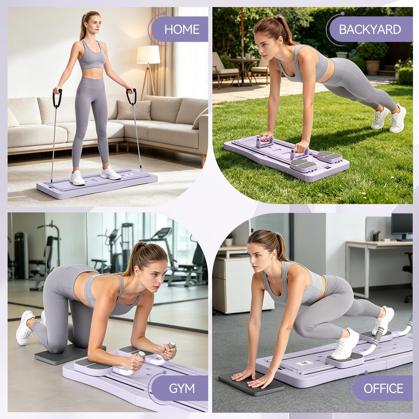 YODOLLA 5 in 1 Foldable Pilates Reformer Board with LED Counter, Purple