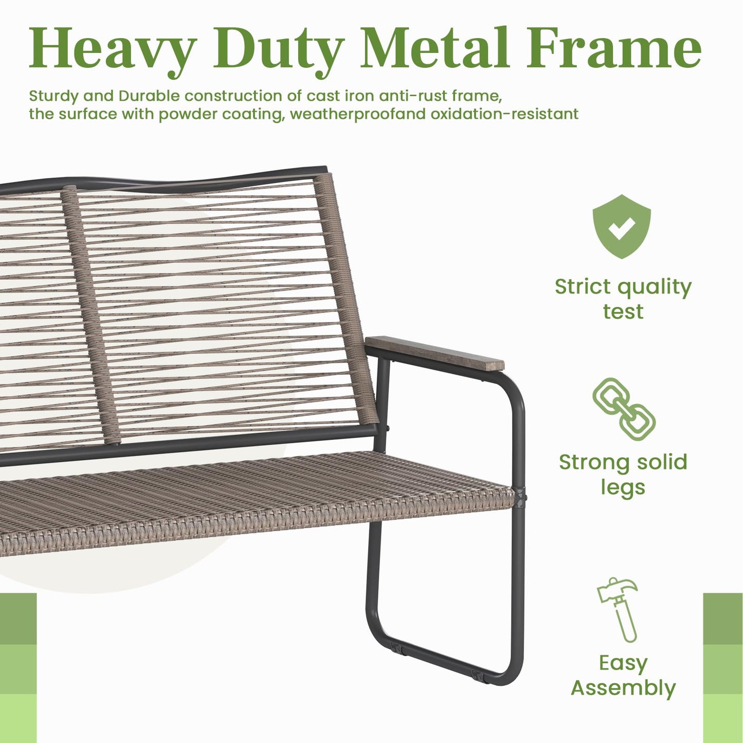 YODOLLA 2-Seater Rope Garden Bench Loveseat, All-Weather Woven Rope Patio Sofa