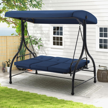 YODOLLA 3 Seater Garden Swing Seat Bed, Blue