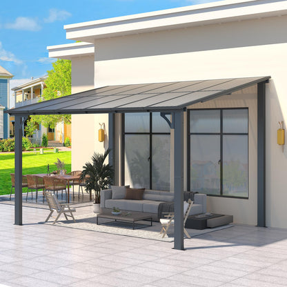 YODOLLA 2.4x3.65m Aluminium Lean-to Gazebo, Wall-Mounted Hardtop Roof Pergola