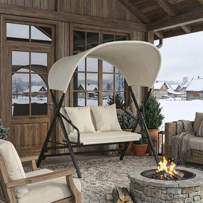 YODOLLA 2 Seater Outdoor Garden Swing with Canopy, Beige