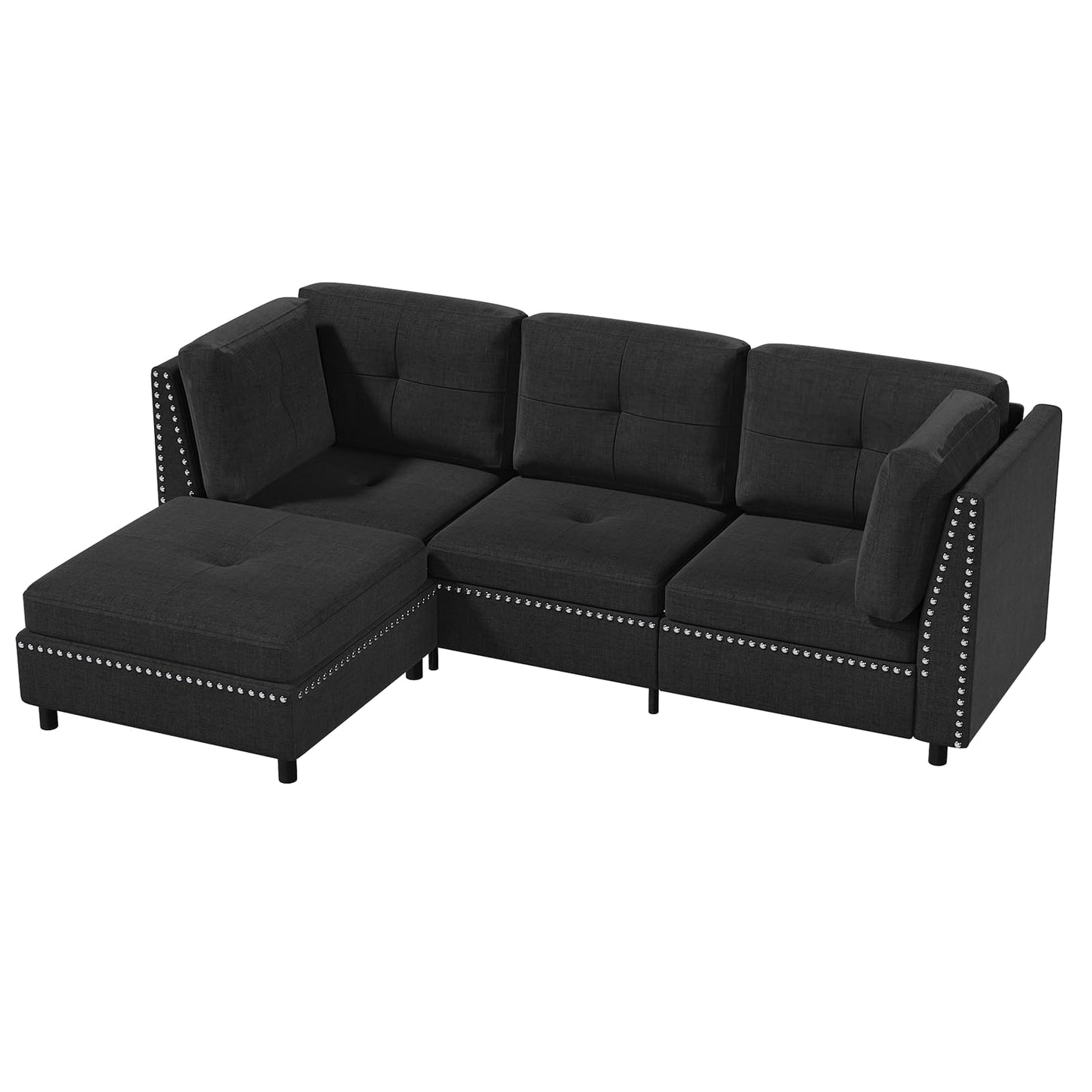 YODOLLA 225cm L-Shaped Corner Sofa, 3-4 Seater Modern Sofa Couch with Footstool