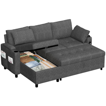 YODOLLA L-Shaped Corner Sofa Bed 3-in-1 Pull Out Sleeper Sofa, Dark Grey