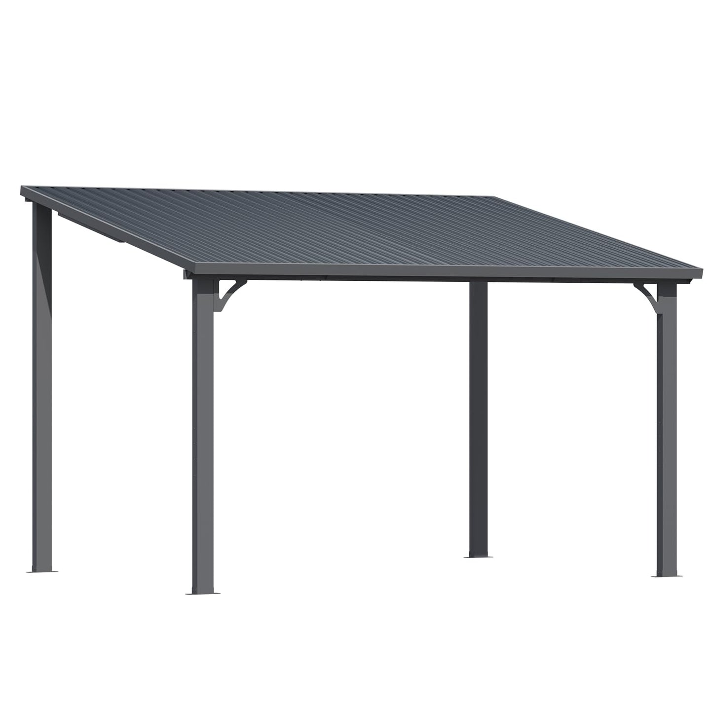 YODOLLA 2.4x3.6m Aluminium Lean-to Gazebo Wall-Mounted Iron Hardtop Roof Pergola