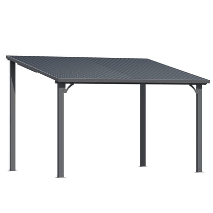 YODOLLA 2.4x3.6m Aluminium Lean-to Gazebo Wall-Mounted Iron Hardtop Roof Pergola