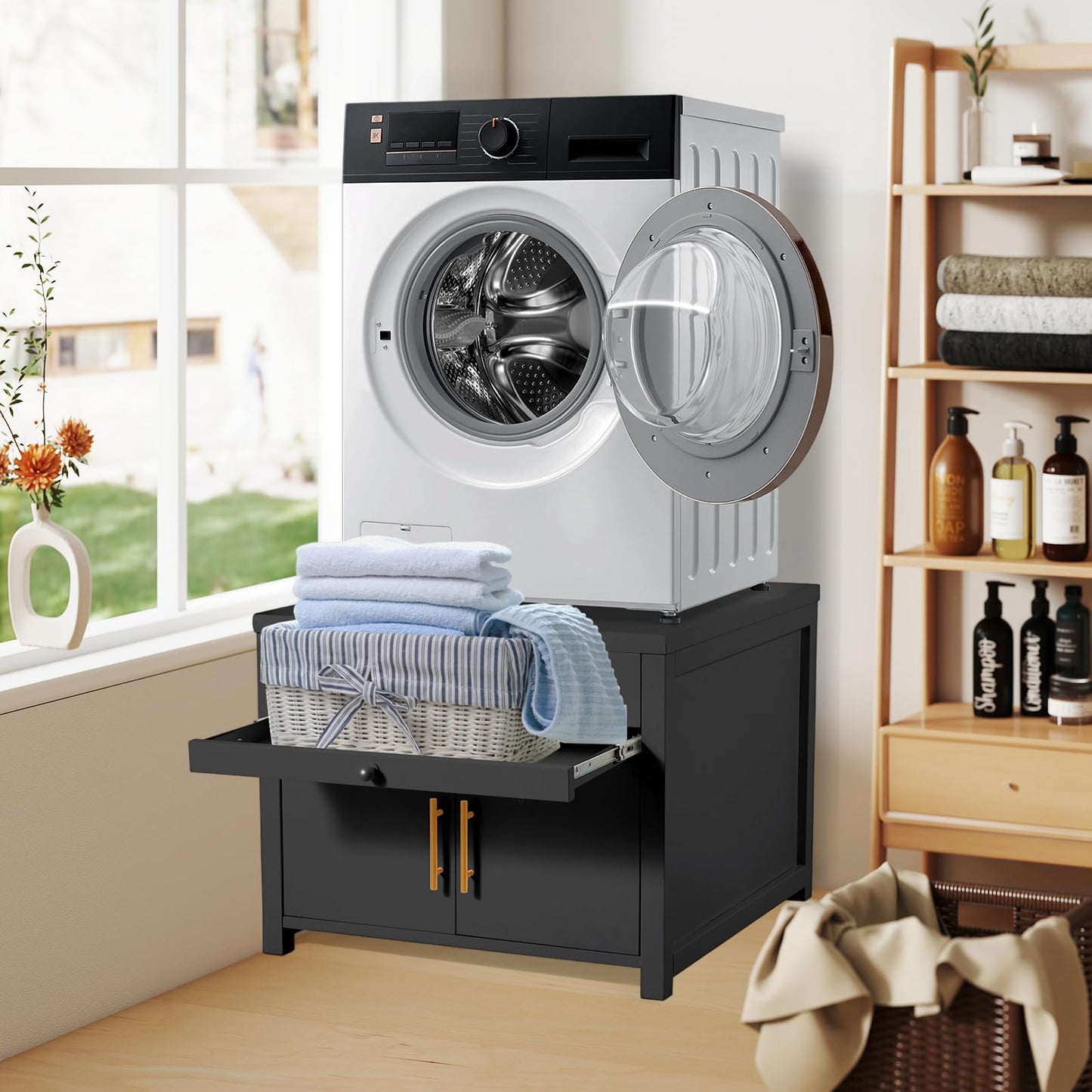YODOLLA 74 × 74 × 58cm Laundry Pedestal, Washing Machine Stand Base with Drawer
