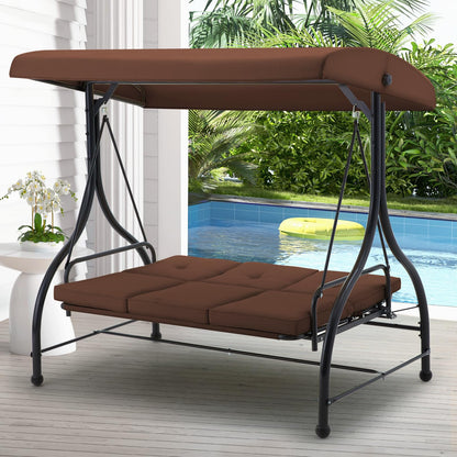 YODOLLA 3 Seater Garden Swing Seat Bed, Brown
