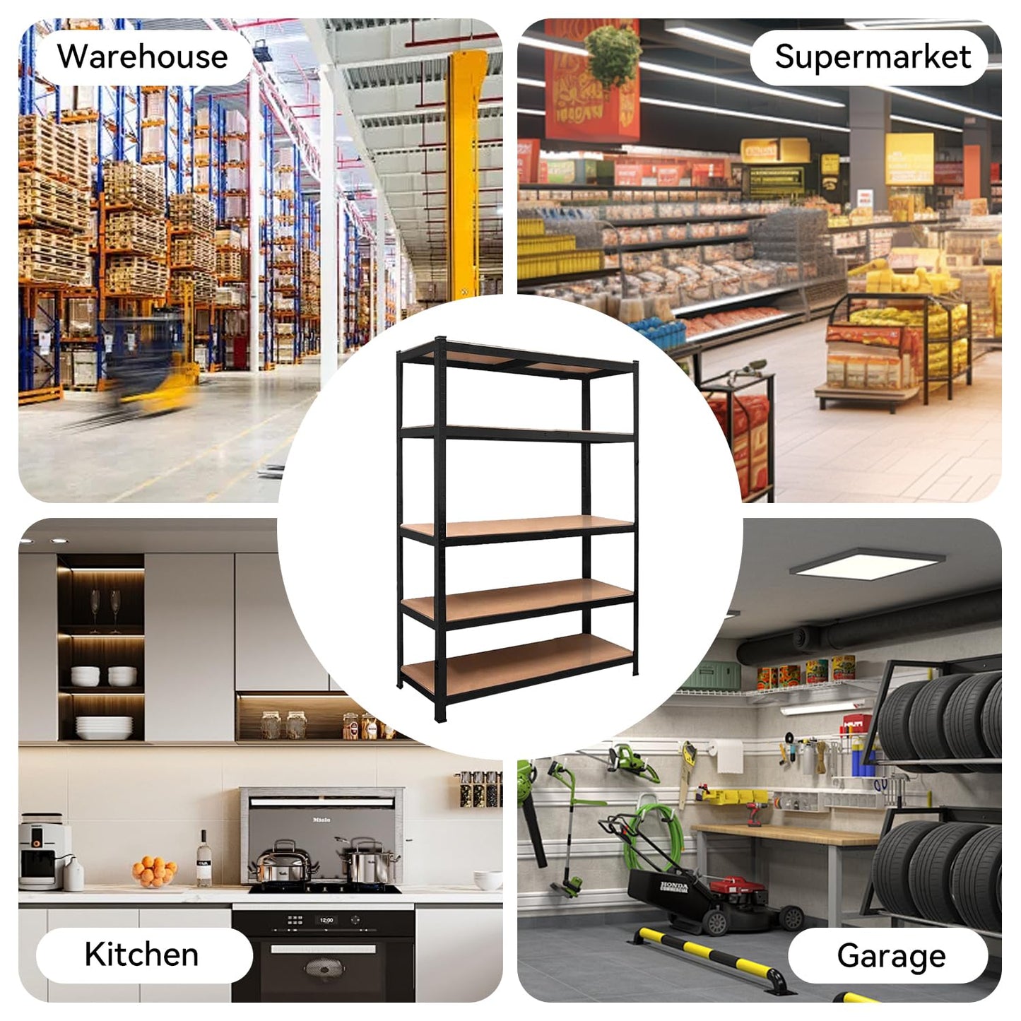 YODOLLA 5 Tier Heavy Duty Garage Shelving Unit 180cm Steel Storage Rack