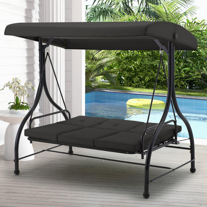 YODOLLA 3 Seater Garden Swing Seat Bed, Black