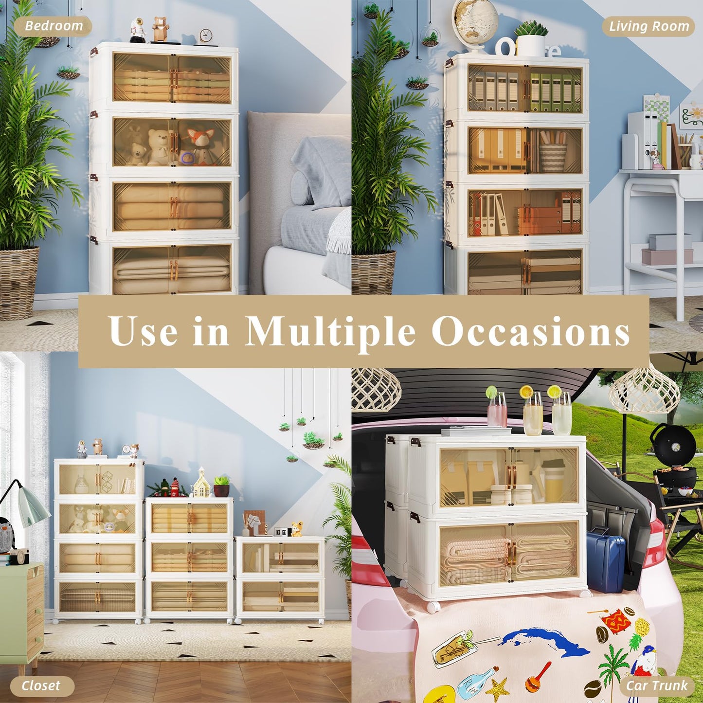 YODOLLA 252L Stackable Storage Boxes 4 Pack with Lids Wheels
