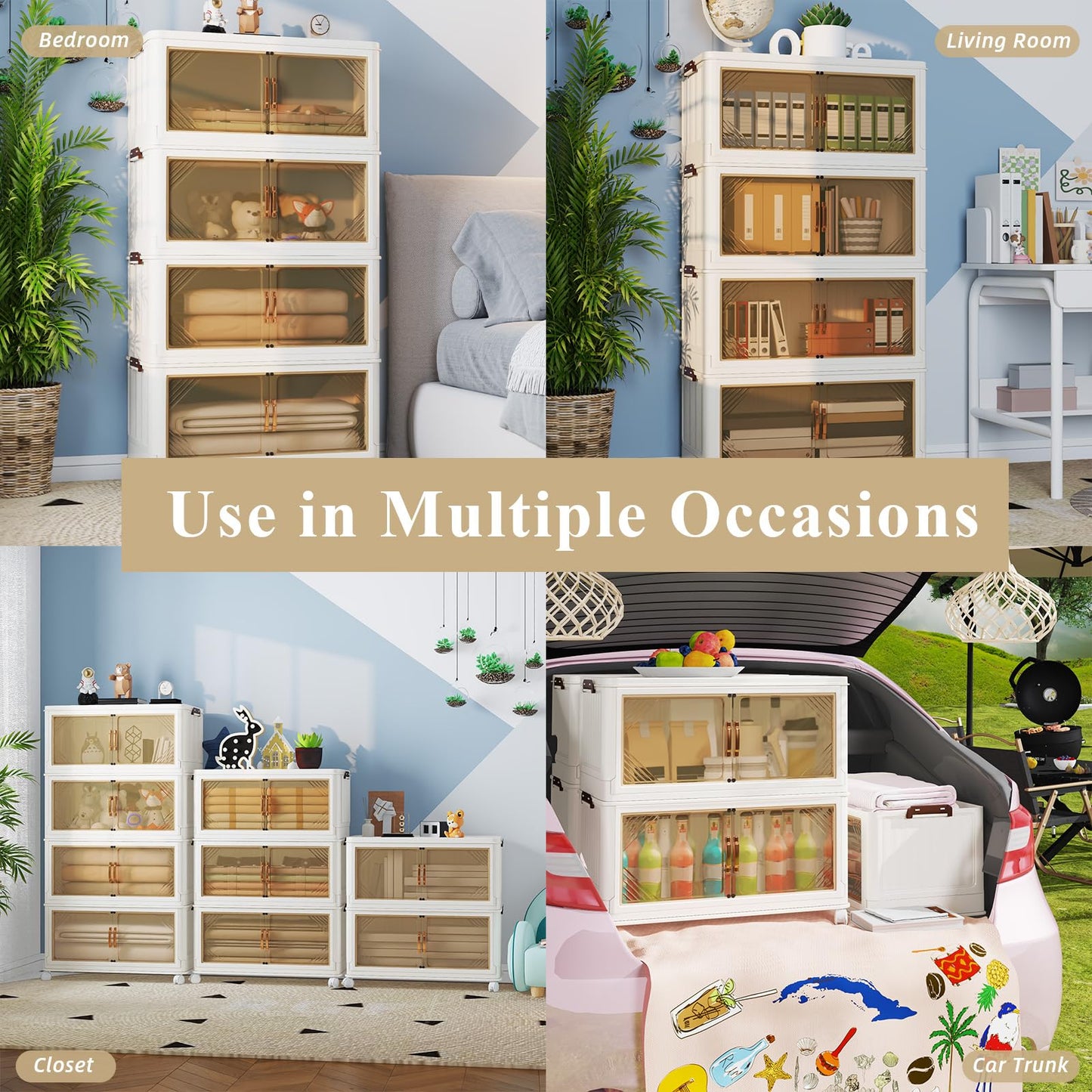 YODOLLA 324L Stackable Storage Boxes 4 Pack With Lids Wheels
