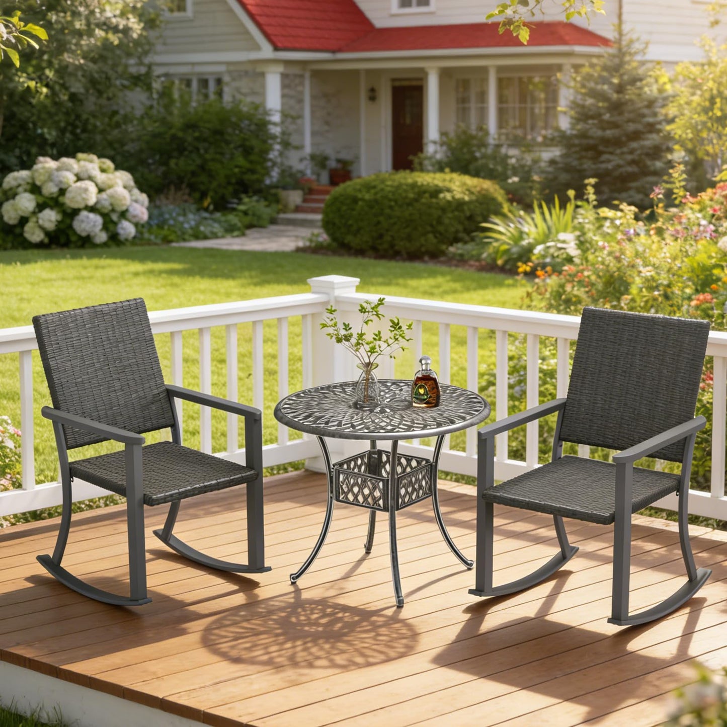 YODOLLA Outdoor Rattan Patio Chairs with Armrests and Metal Frame (2pcs)