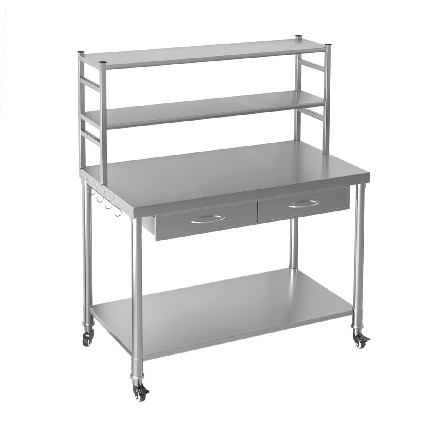 YODOLLA 122x61x138cm Stainless Steel Table with Wheels