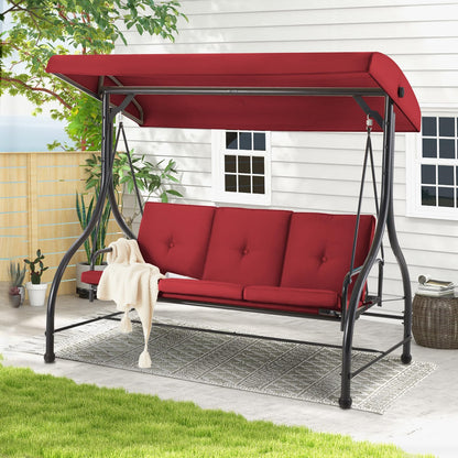 YODOLLA 3 Seater Garden Swing Seat Bed, Red