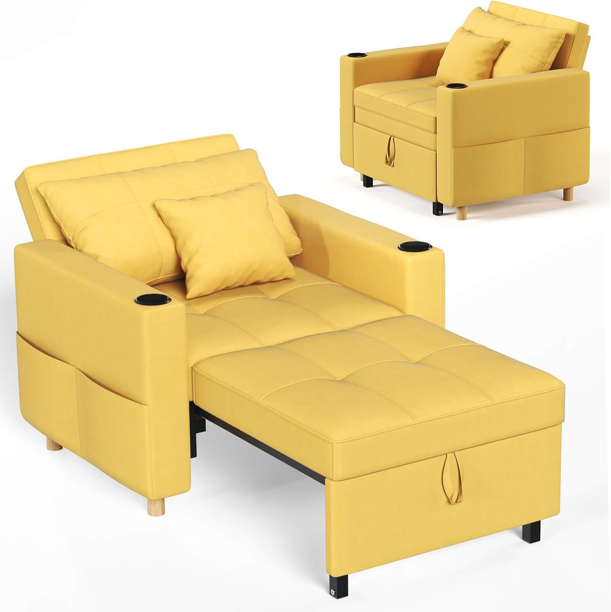 YODOLLA 3-in-1 Sleeper Sofa Bed, 192cm Convertible Single Sofa, Adjustable Armchair